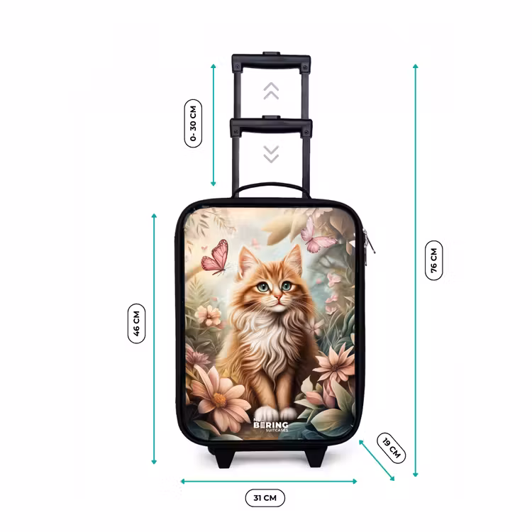 Valise enfant - Noir - Chat dans un champ de fleurs avec des papillons roses. — 7