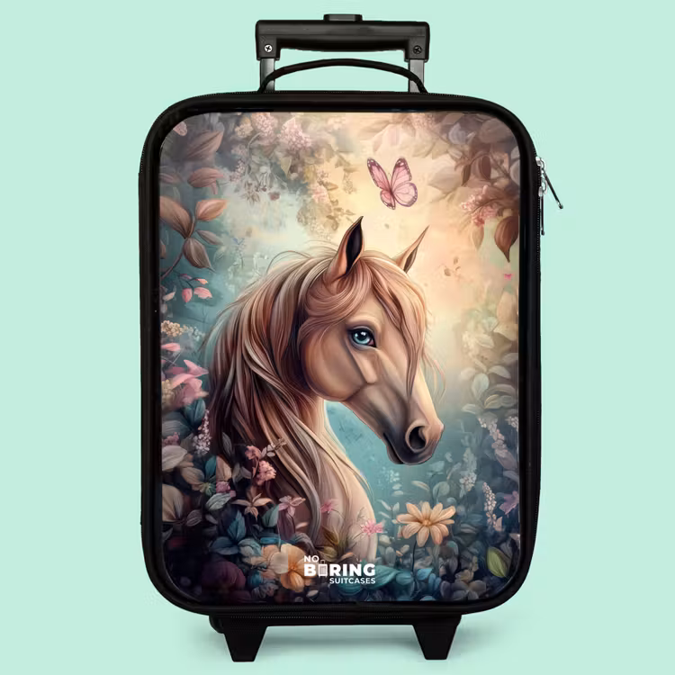 Valise enfant - Noir - Cheval avec papillons dans un jardin de fleurs — 3