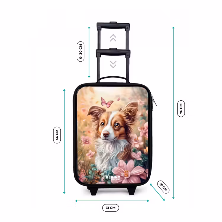 Valise enfant - Noir - Chien dans un champ de fleurs avec des papillons — 7