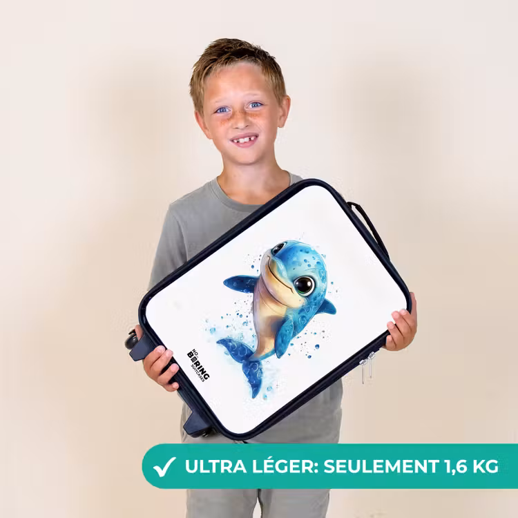 Valise enfant - Noir - Dauphin heureux avec gouttes d'eau sur blanc — 2