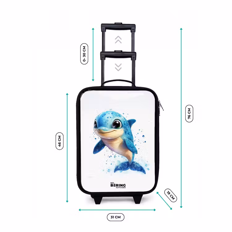 Valise enfant - Noir - Dauphin heureux avec gouttes d'eau sur blanc — 7