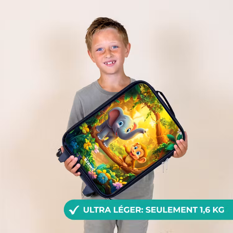 Valise enfant - Noir - Éléphant et singe dans une jungle colorée — 2