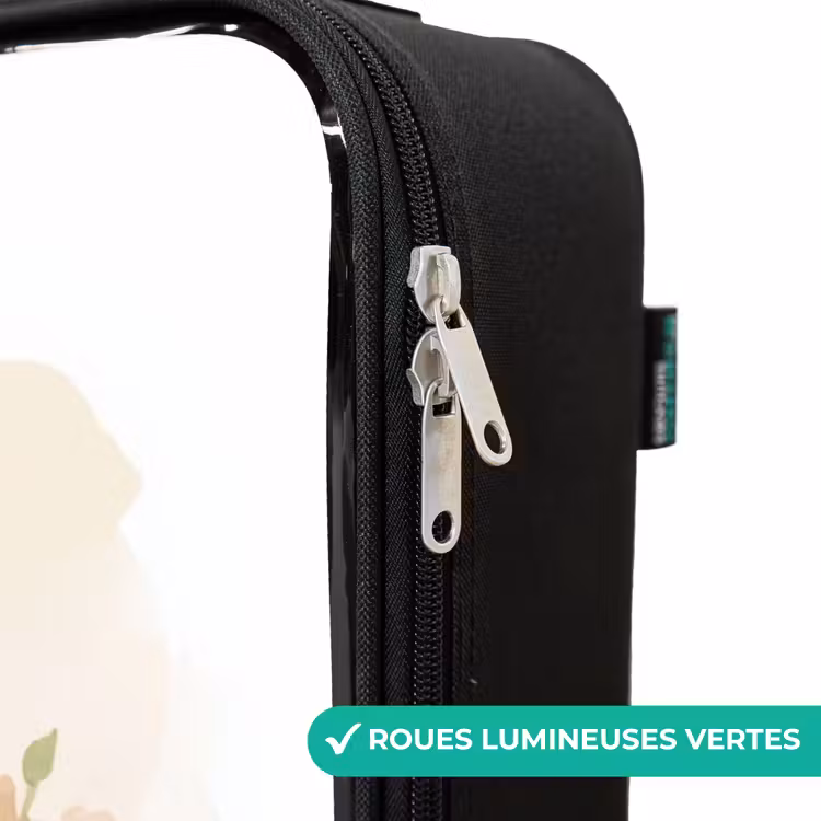 Valise enfant - Noir - Girafe et éléphant parmi les fleurs sur fond blanc — 6