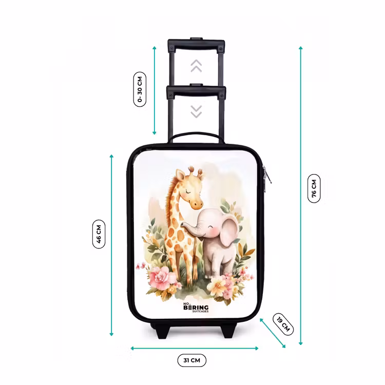 Valise enfant - Noir - Girafe et éléphant parmi les fleurs sur fond blanc — 7