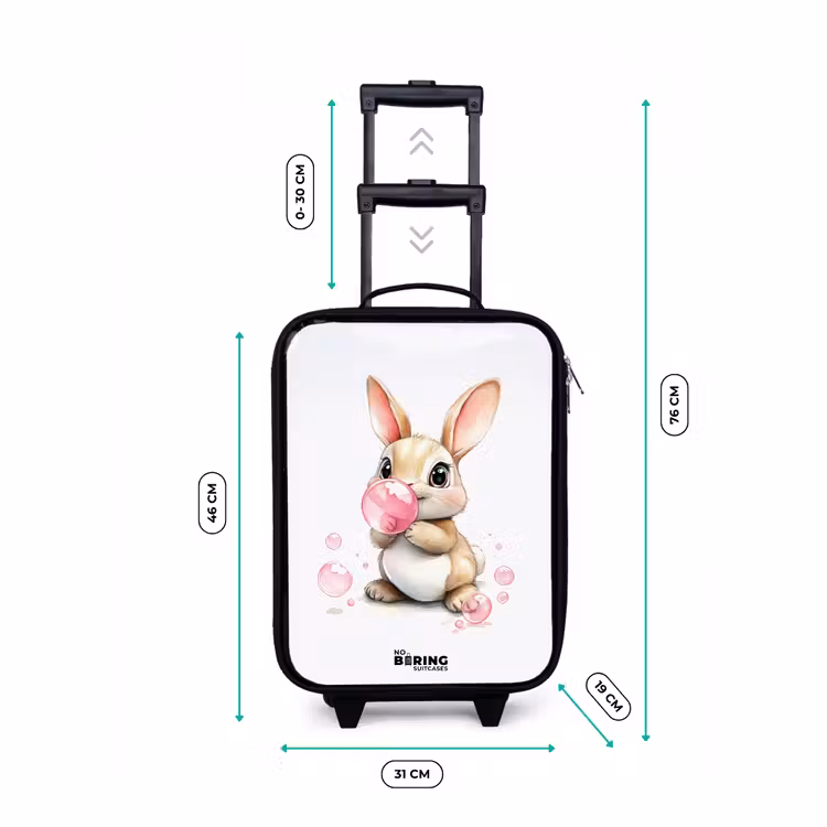 Valise enfant - Noir - Lapin brun avec des bulles roses — 7