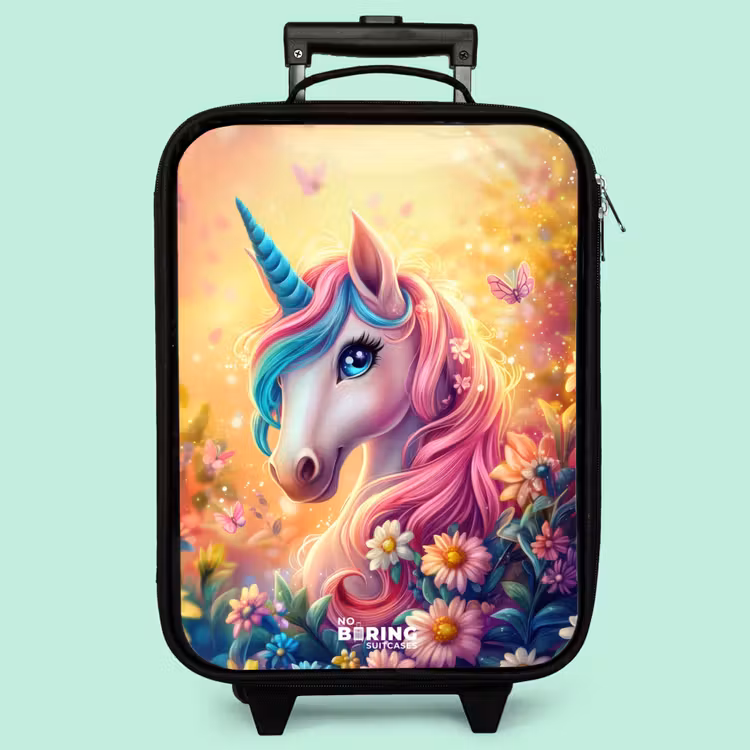 Valise enfant - Noir - Licorne avec fleurs colorées — 3
