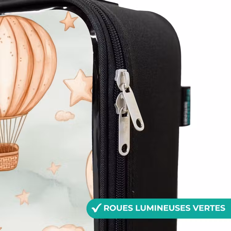 Valise enfant - Noir - Montgolfières vintage en sépia avec nuages et étoiles — 6
