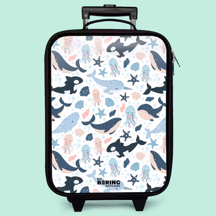 Valise enfant - Noir - Motif d'animaux marins avec baleines, méduses et orques — 3