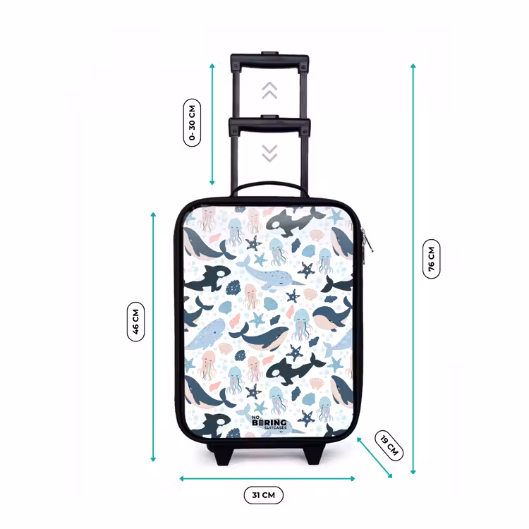 Valise enfant - Noir - Motif d'animaux marins avec baleines, méduses et orques — 7