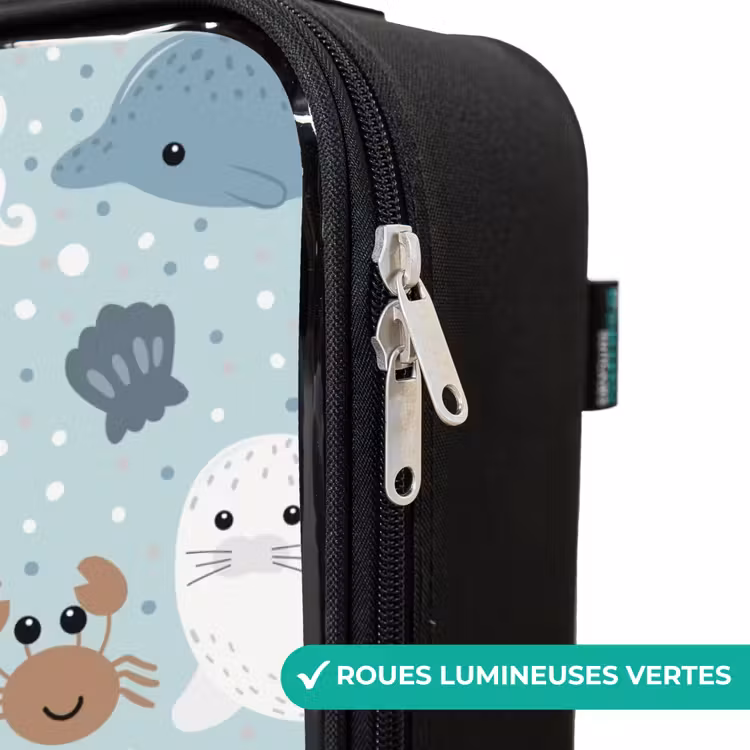 Valise enfant - Noir - Motif d'animaux marins avec dauphins, phoques et crabes — 6