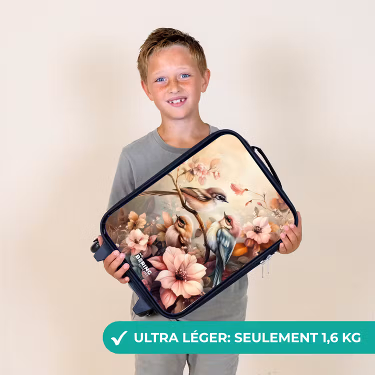 Valise enfant - Noir - Oiseaux aux fleurs roses — 2