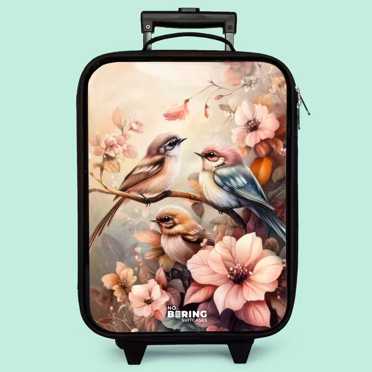 Valise enfant - Noir - Oiseaux aux fleurs roses — 3