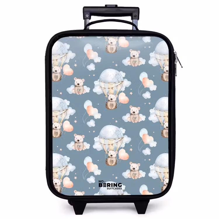 Valise enfant - Noir - Ours en montgolfière parmi les nuages et les ballons — 1