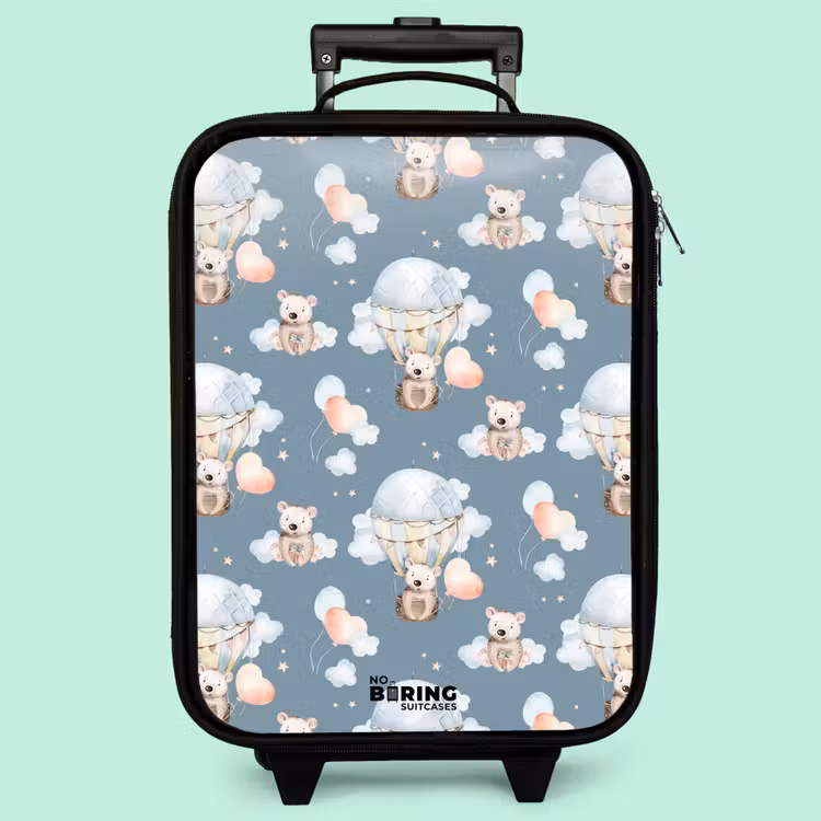 Valise enfant - Noir - Ours en montgolfière parmi les nuages et les ballons — 3