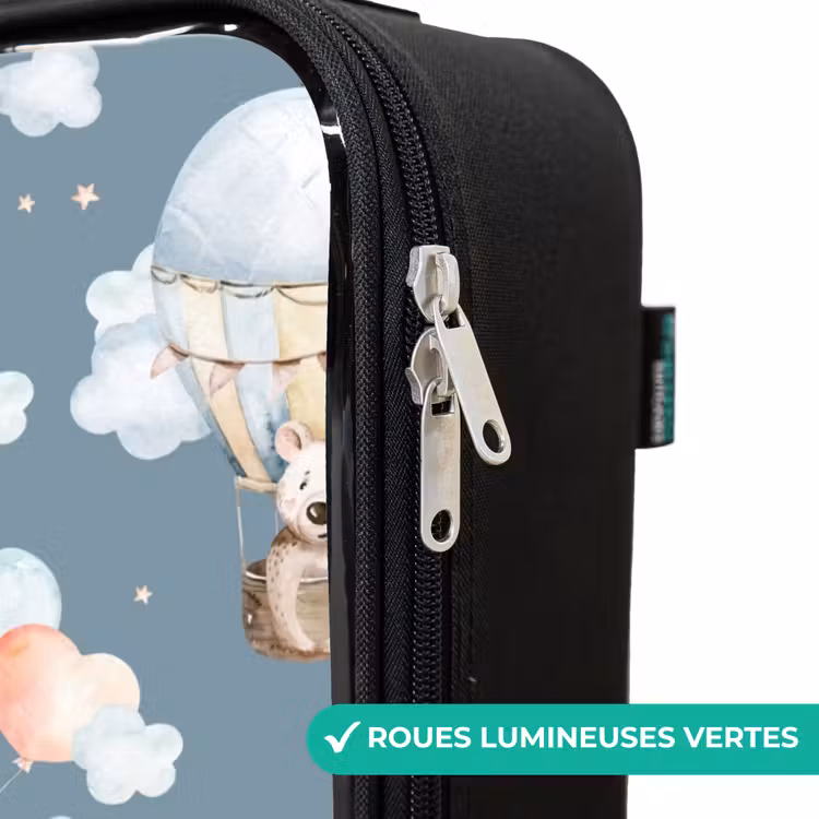 Valise enfant - Noir - Ours en montgolfière parmi les nuages et les ballons — 6