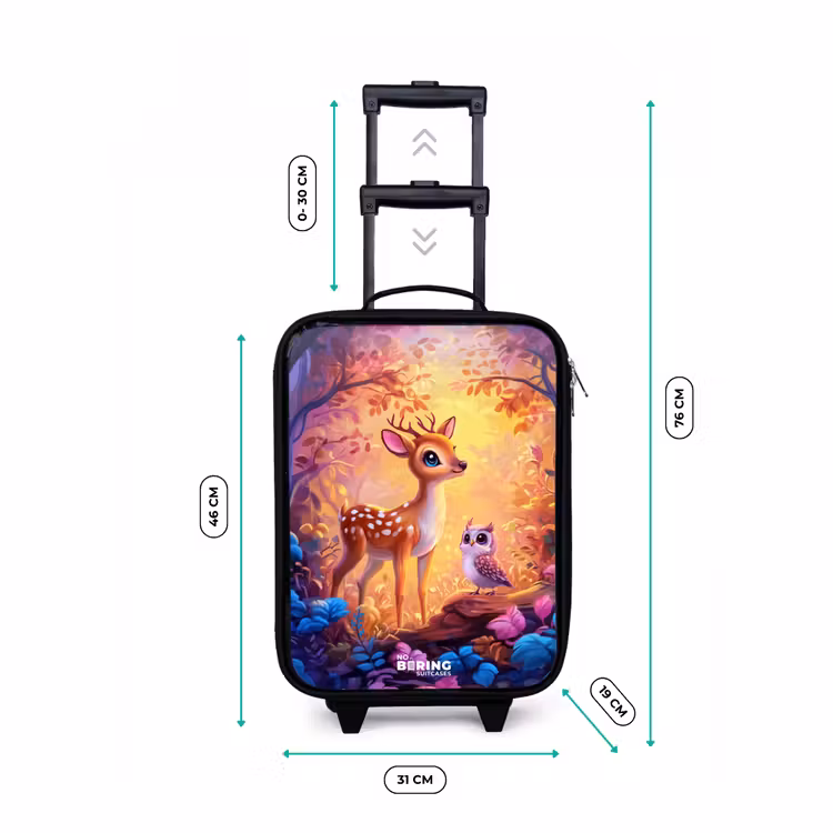 Valise enfant - Noir - Petit cerf et hibou dans une forêt rose de conte de fées — 7