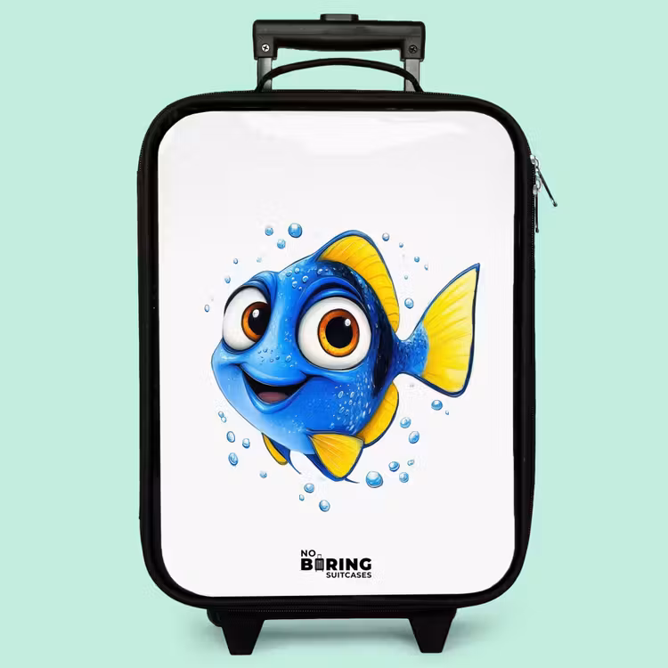 Valise enfant - Noir - Poisson bleu avec nageoires jaunes et regard joyeux — 3