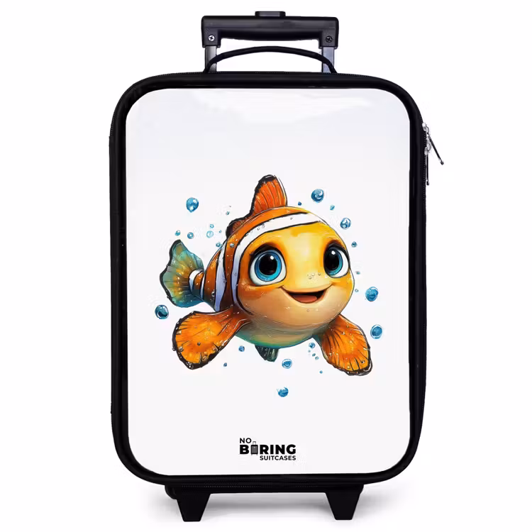 Valise enfant - Noir - Poisson-clown avec bulles sur fond blanc — 1