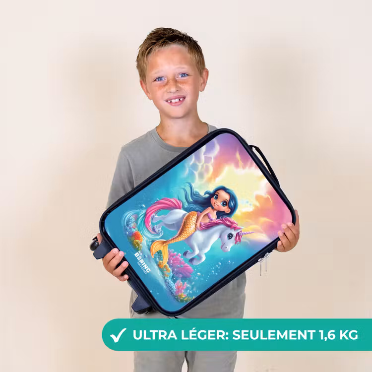 Valise enfant - Noir - Sirène à queue d'or avec une licorne blanche — 2