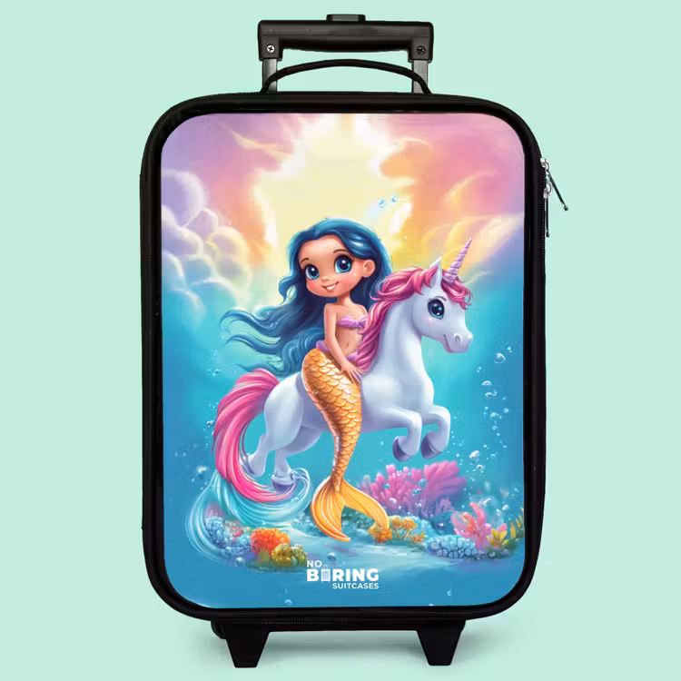 Valise enfant - Noir - Sirène à queue d'or avec une licorne blanche — 3