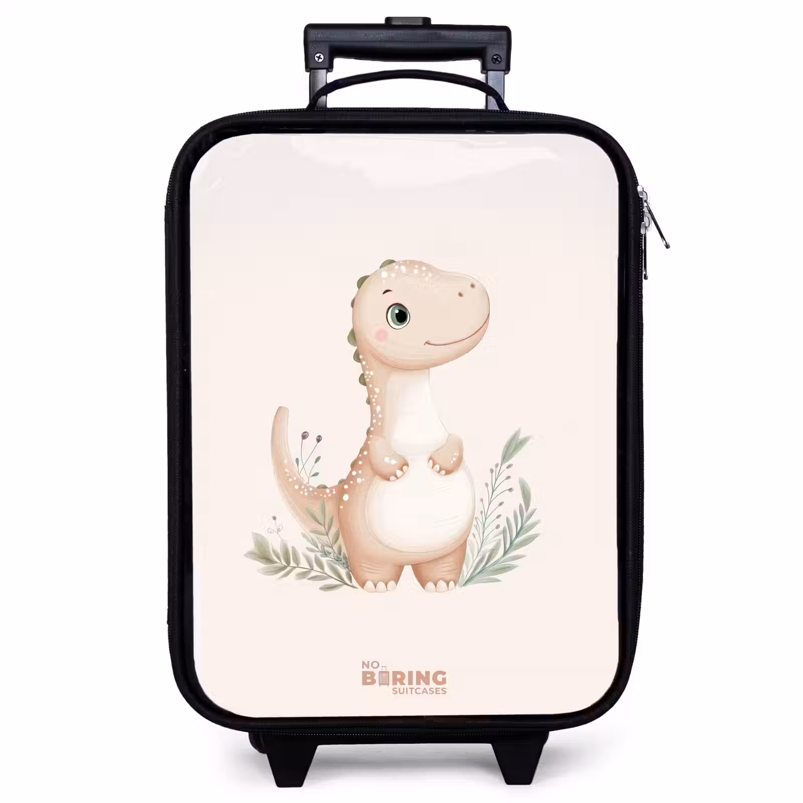 Valise enfant - Noir - Dinosaure beige avec des feuilles vertes — 1