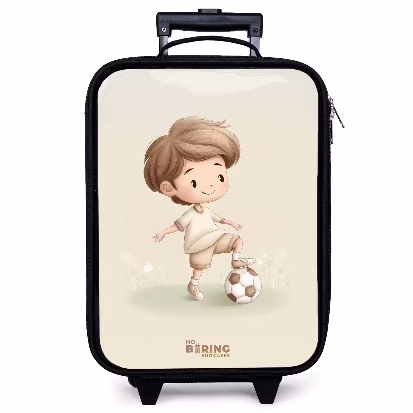 Valise enfant - Noir - Garçon avec un ballon de football dans des tons bruns — 1