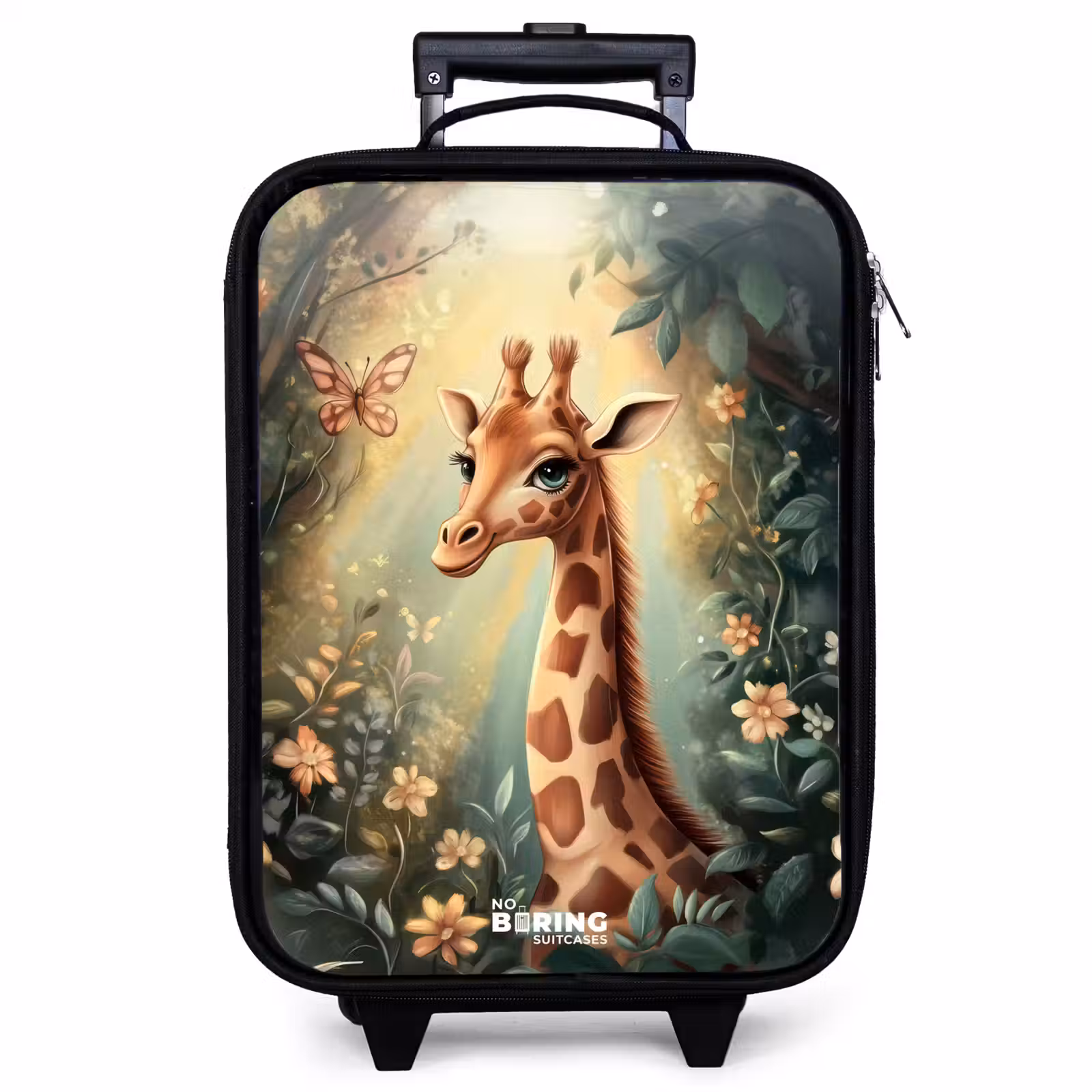 Valise enfant - Noir - Jeune girafe parmi les fleurs dans une forêt ensoleillée — 1