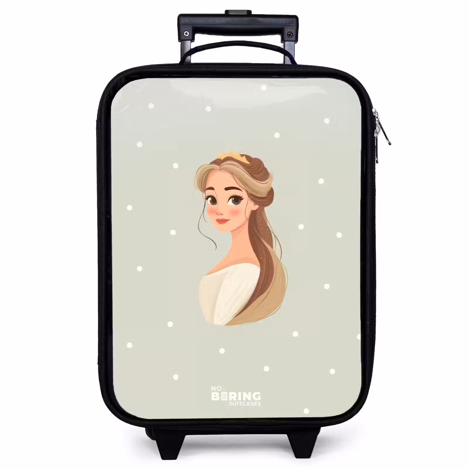 Valise enfant - Noir - Princesse avec diadème sur fond vert à pois — 1