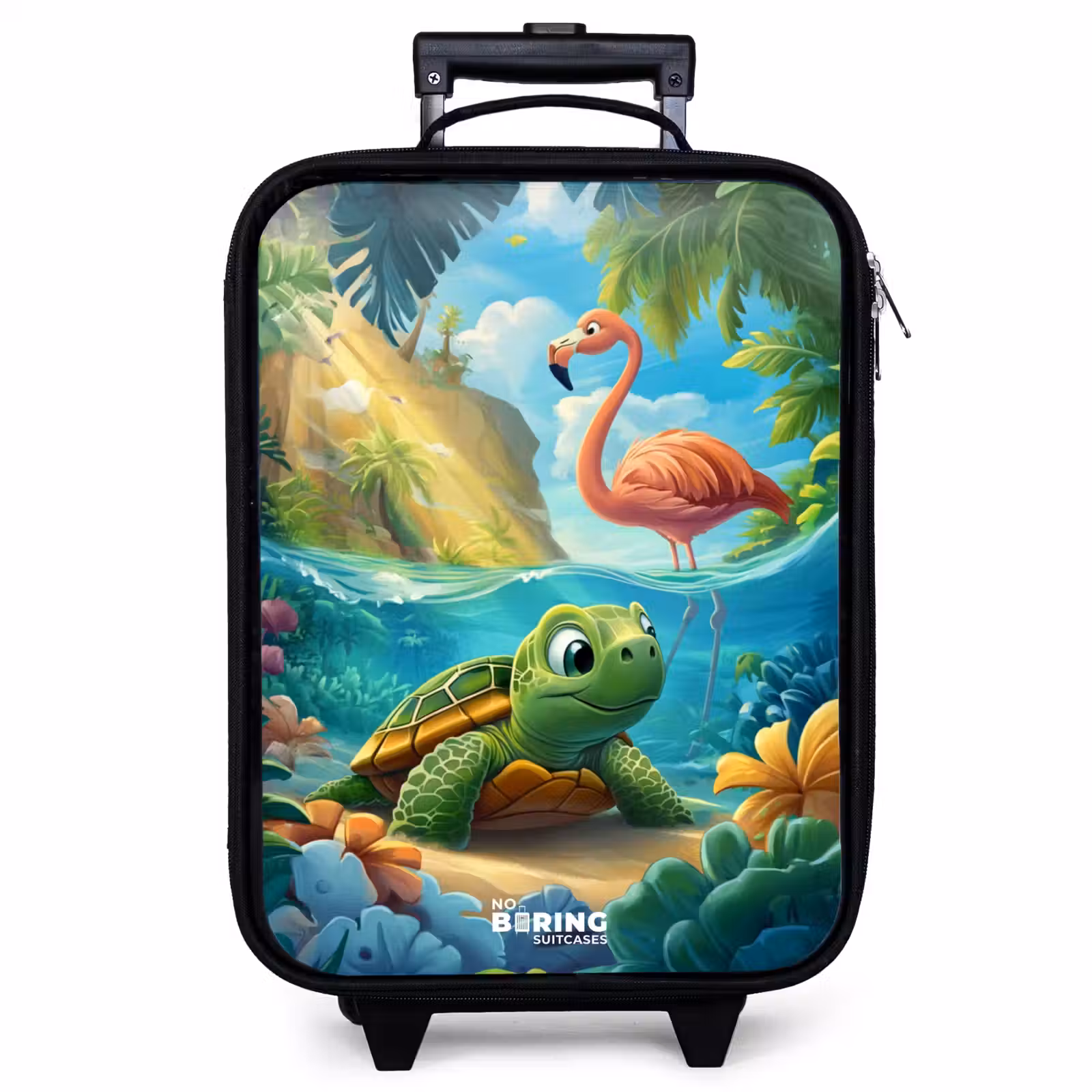 Valise enfant - Noir - Tortue dans l'eau tropicale avec flamant rose — 1