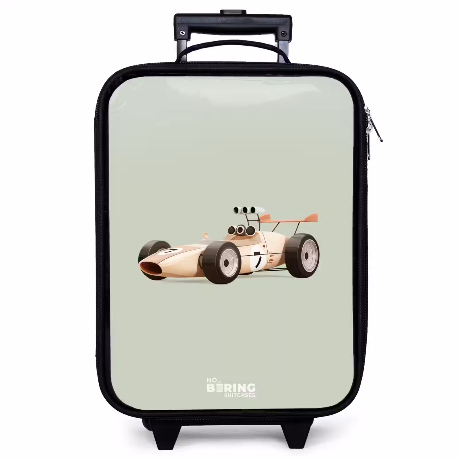 Valise enfant - Noir - Voiture de course rétro beige sur fond vert — 1