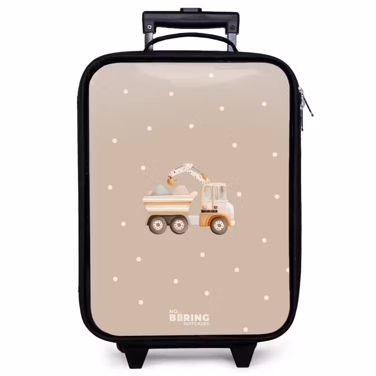 Valise enfant - Noir - Camion-benne jaune avec pierres et motifs à pois — 1