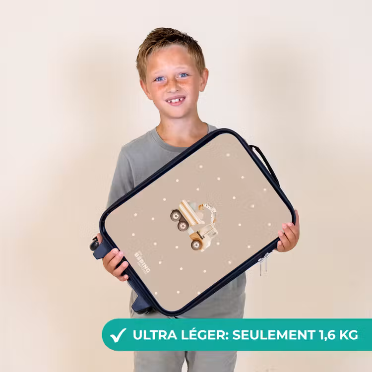 Valise enfant - Noir - Camion-benne jaune avec pierres et motifs à pois — 2