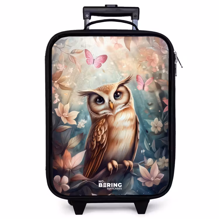Valise enfant - Noir - Chouette avec papillons dans une forêt mystique — 1