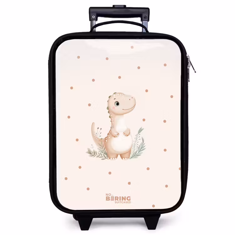 Valise enfant - Noir - Dino beige sur fond à pois — 1