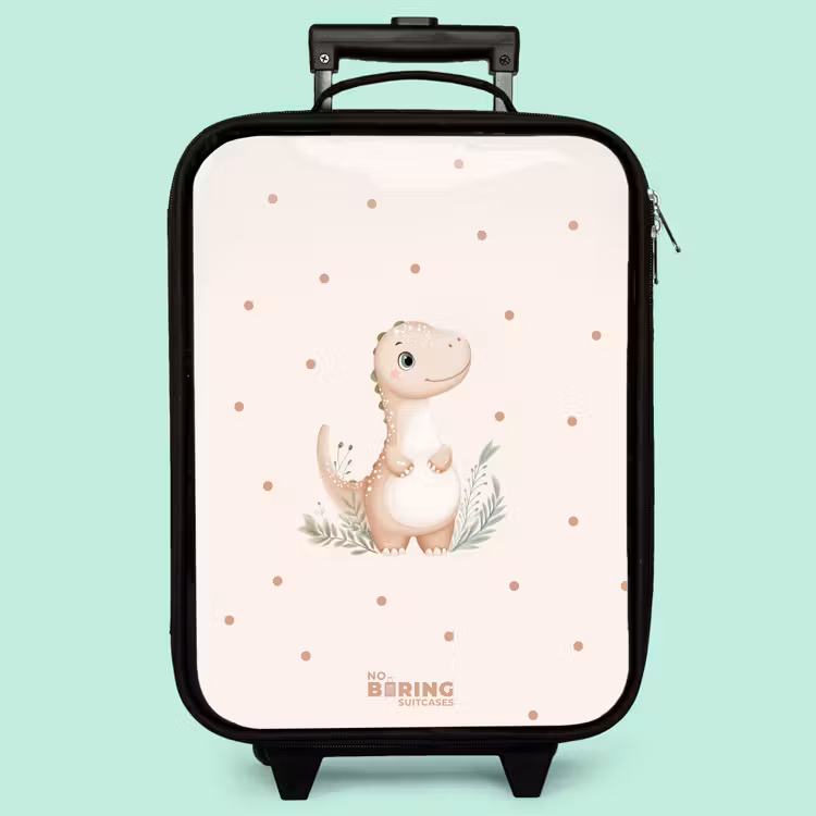 Valise enfant - Noir - Dino beige sur fond à pois — 3