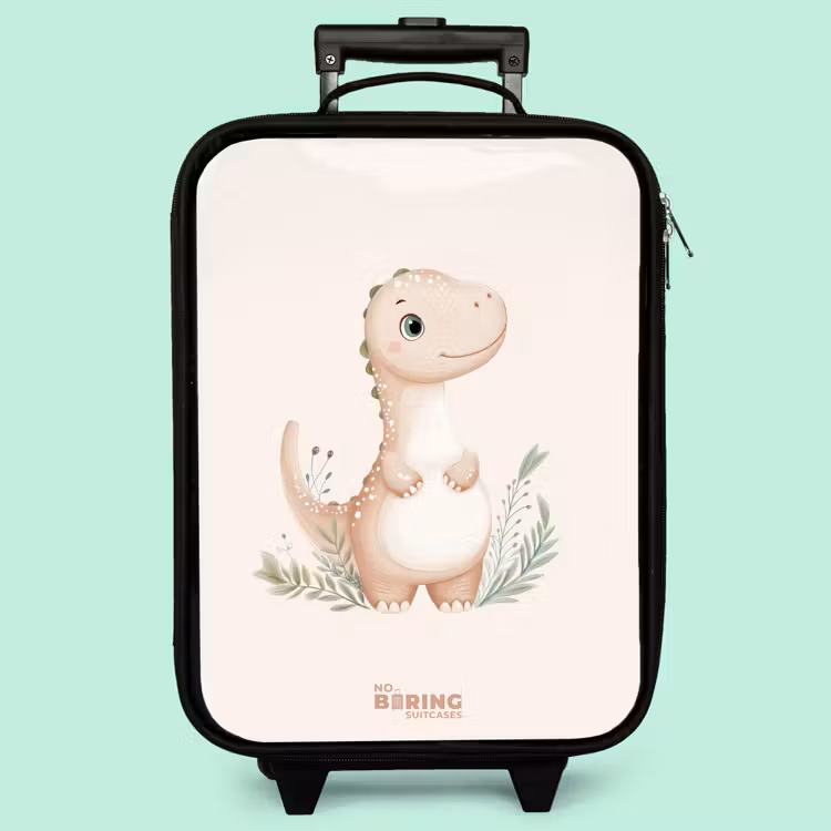 Valise enfant - Noir - Dinosaure beige avec des feuilles vertes — 3