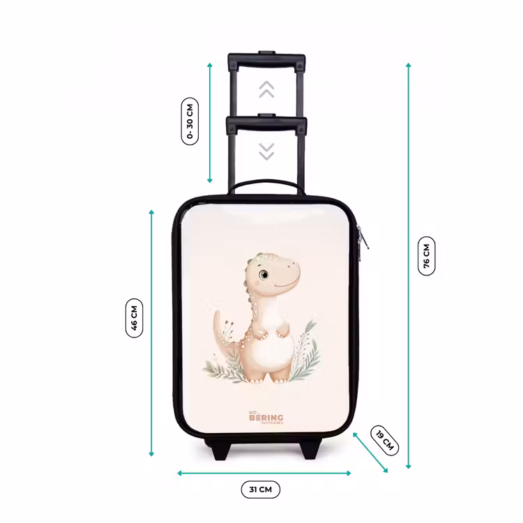 Valise enfant - Noir - Dinosaure beige avec des feuilles vertes — 7