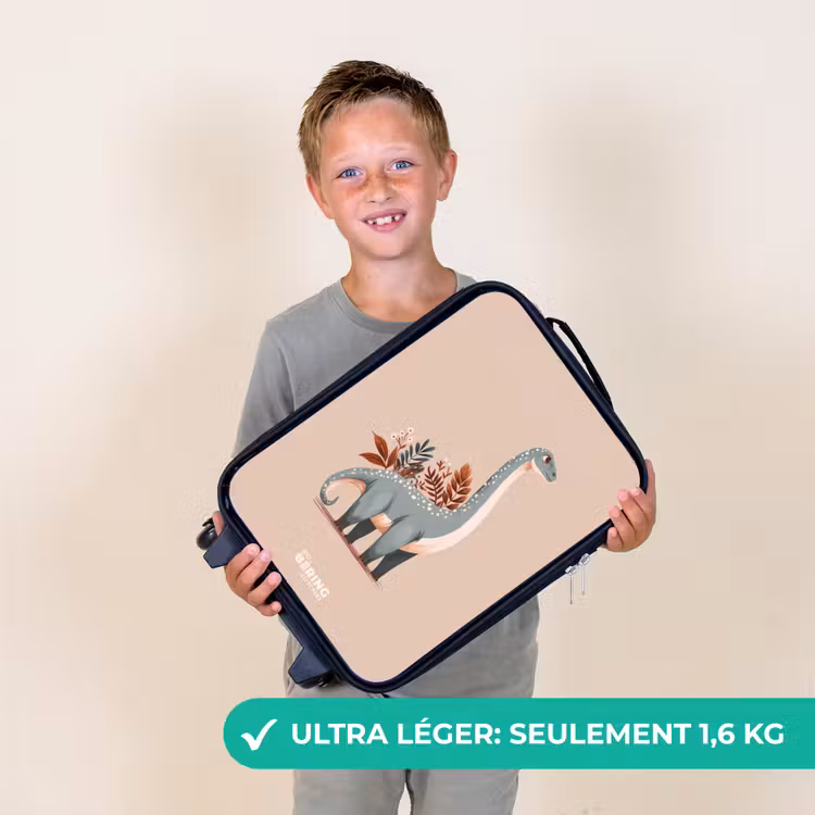 Valise enfant - Noir - Dinosaure bleu sur fond beige — 2