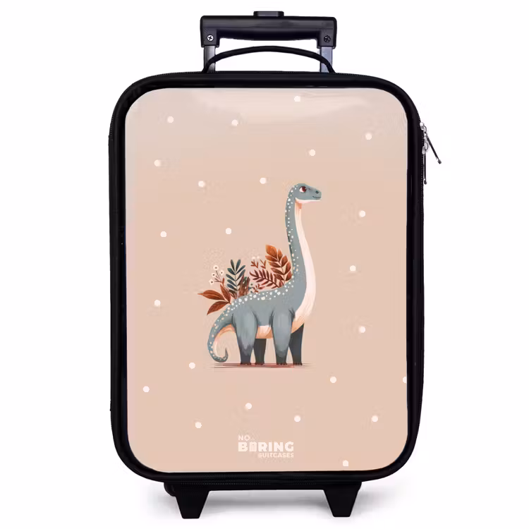 Valise enfant - Noir - Dinosaure bleu sur fond beige à pois — 1