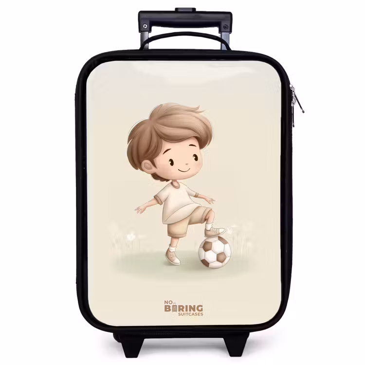 Valise enfant - Noir - Garçon avec un ballon de football dans des tons bruns — 1