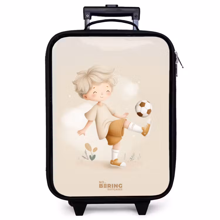 Valise enfant - Noir - Garçon avec un ballon de football de couleur beige — 1