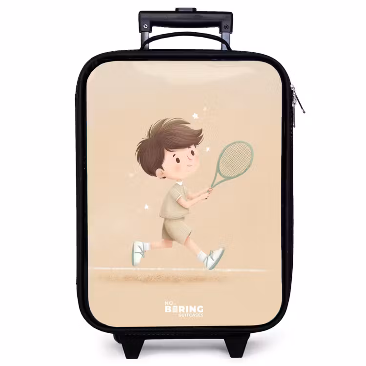 Valise enfant - Noir - Garçon jouant au tennis sur fond de sable — 1