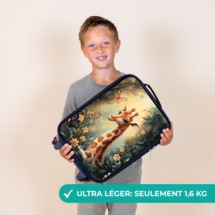 Valise enfant - Noir - Jeune girafe parmi les fleurs dans une forêt ensoleillée — 2