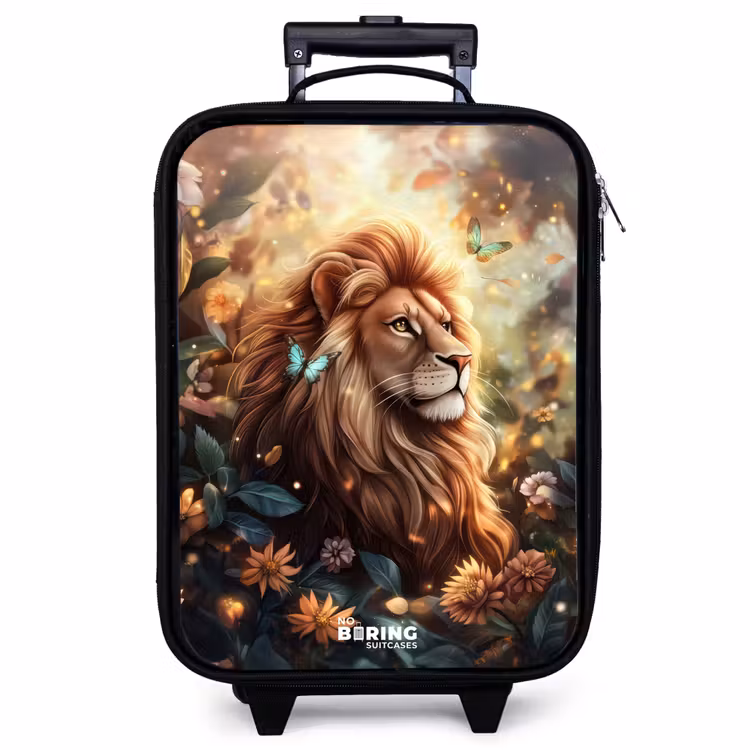 Valise enfant - Noir - Lion avec papillons dans une jungle fleurie — 1