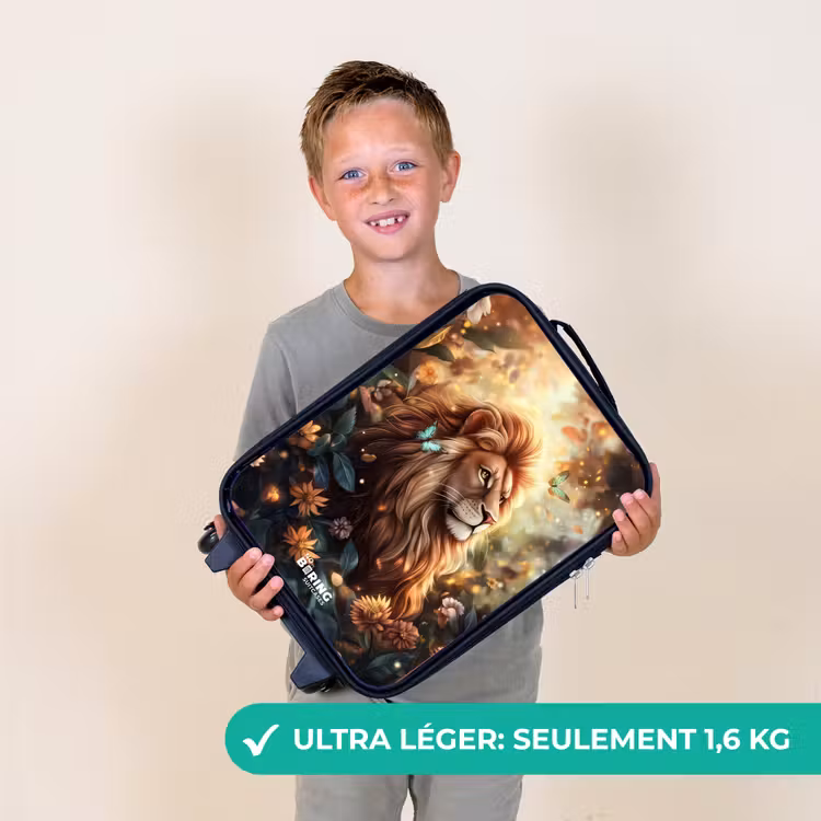 Valise enfant - Noir - Lion avec papillons dans une jungle fleurie — 2