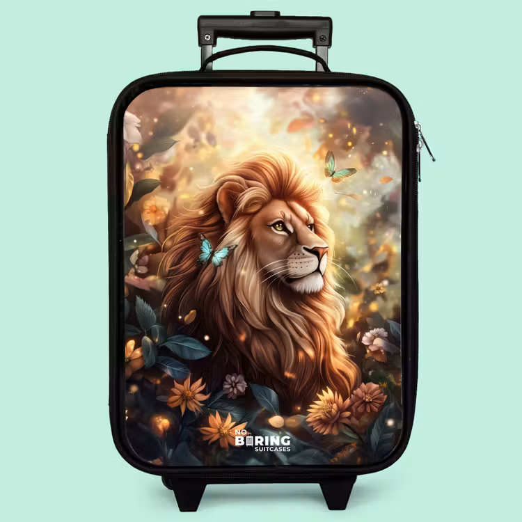 Valise enfant - Noir - Lion avec papillons dans une jungle fleurie — 3