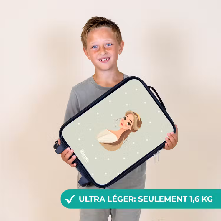 Valise enfant - Noir - Princesse avec diadème sur fond vert à pois — 2