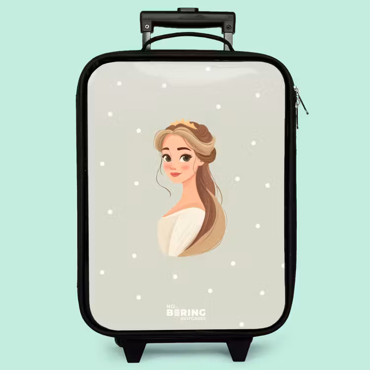 Valise enfant - Noir - Princesse avec diadème sur fond vert à pois — 3