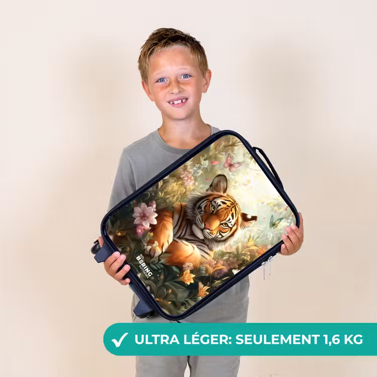 Valise enfant - Noir - Tigre dans un champ de fleurs avec papillons et soleil — 2