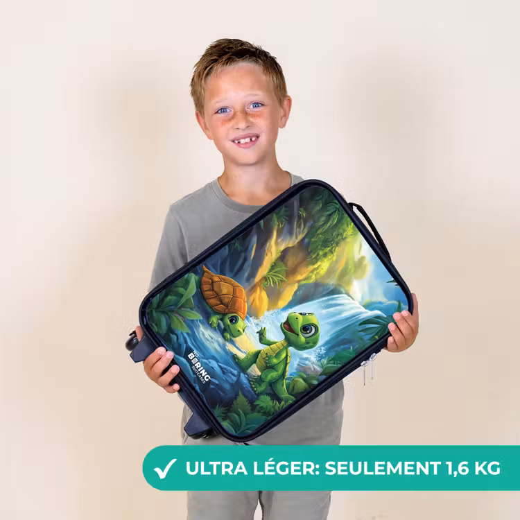Valise enfant - Noir - Tortue et dino à une chute d'eau dans une forêt tropicale — 2